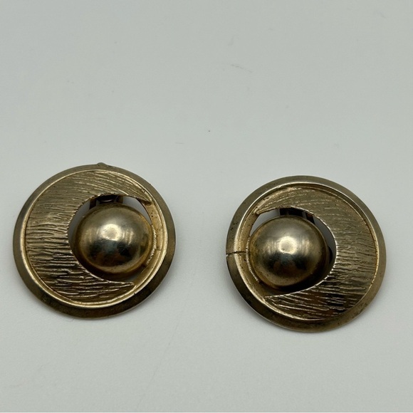 Vintage Alice Silver Tone Atomic Geometric Crescent MoonRound Clip On Earrings - Picture 3 of 6